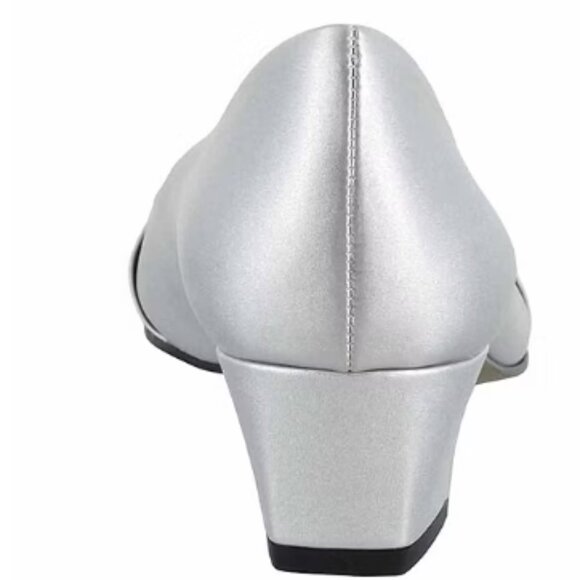 NWT Easy Street Alive 5 Round Block Heel Pumps Eloise - Silver Satin 7M - Picture 3 of 6